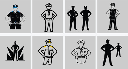 Police Officer in Uniform Silhouette Illustration