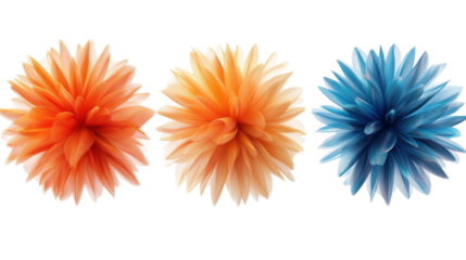 three colorful round abstract shapes resembling on white background