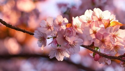 close up of cherry blossoms in full bloom