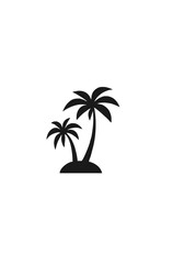 Obraz premium Minimal Black Silhouette of Two Palm Trees on Island Icon Isolated on White Background for Summer, Travel or Tropical Vacation Concept Design