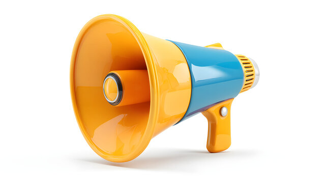 A vibrant orange and blue megaphone, perfect for events and announcements.