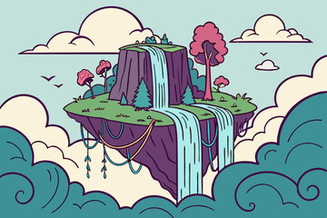 Surreal floating island landscape vector illustration