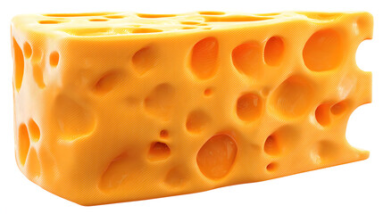 Close-up of a wedge of Swiss cheese, showcasing its characteristic holes and vibrant orange color.