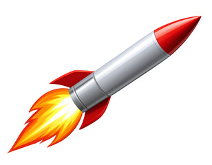 Vector Illustration of Stylized Missile with Motion Lines and Cartoon Fire Trail, Isolated on Transparent Background