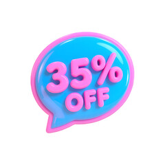 3d render of 35 percent off sale discount in speech bubble