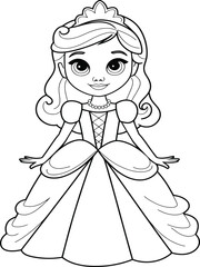 A charming illustration of a princess in a beautiful gown, featuring big expressive eyes and an inviting smile.