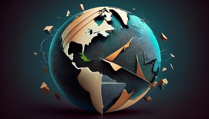 global business merger concept represented by a split and rotating world globe