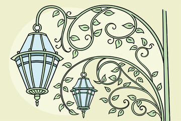 Art nouveau decorative lamps glass metal design set