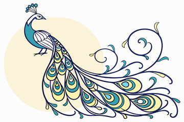 Art nouveau peacock vector illustration with flowing tail design