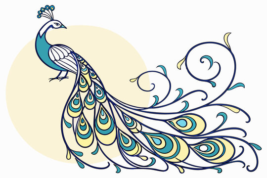 Art nouveau peacock vector illustration with flowing tail design
