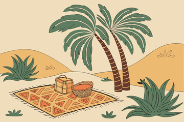Boho oasis palm tree vector illustration