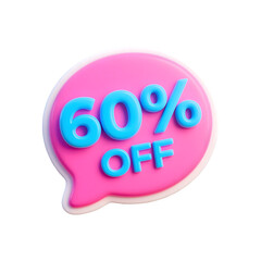 Sixty percent off sale promotion 3d render