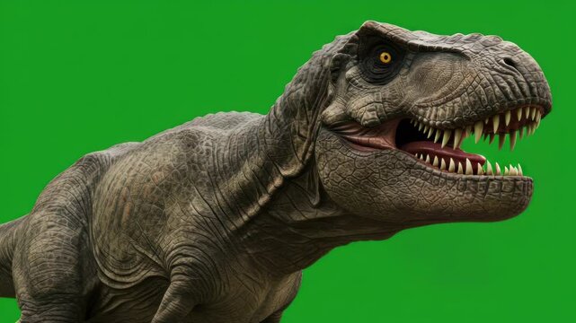 Ferocious T-Rex Roaring on Green Screen Background for Visual Effects and Compositing