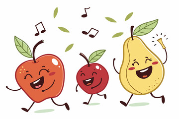 Kawaii giggling apples fruit set cute vector illustration