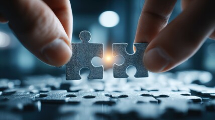 Business people company teamwork collaboration puzzle jigsaw concept. Business Team Discussing Strategies While Working Together to Solve a Puzzle Over a Table in an Office Setting