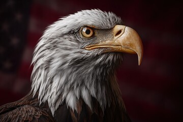 Obraz premium A Bald Eagle Staring Intently with National Pride in the Background