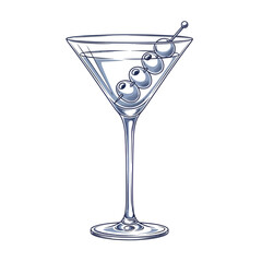 Elegant Martini Glass Illustration with Olive Garnish for Cocktail Hour Imagery
