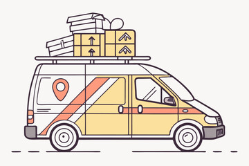 Flat design delivery van with packages and boxes