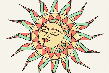 Geometric sunburst design triangular rays and vibrant colors