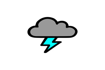 The image features a cartoon-style thunderstorm icon. It shows a dark gray cloud with a bold black outline, and a bright blue lightning bolt striking downward from the cloud's center.