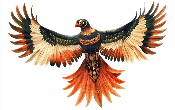 Detailed Sankofa bird symbol design with vibrant artistic elements. Generative AI.