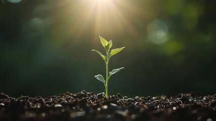 Young plants growing in the sun. Environmental and ecological concepts.