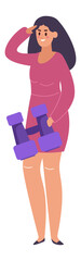 Smiling businesswoman is holding binoculars and looking into the distance, searching for new business opportunities and planning future success