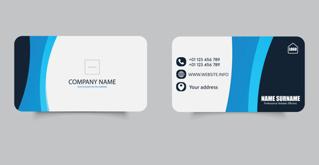 Modern Corporate Business Card Template Design, featuring contact details, company branding, and rounded corner layout.