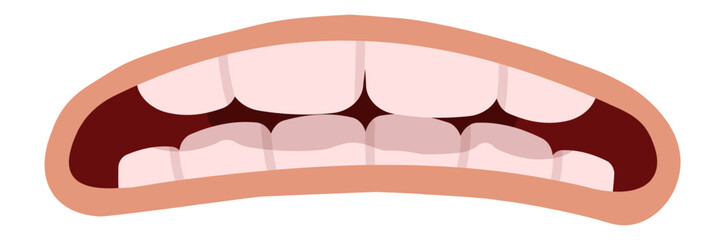 Cartoon mouth grimacing and revealing teeth while biting down, conveying frustration and anger through an expressive illustration isolated on a white background