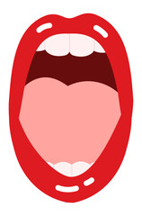 Open mouth displaying vibrant red lips, showing tongue and teeth while screaming or singing, creating an expressive illustration on a clean white background
