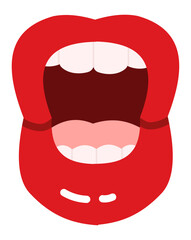 Red lips parting slightly, revealing bright white teeth and a pink tongue, conveying emotions of speaking, singing, or expressing deep feelings and desires