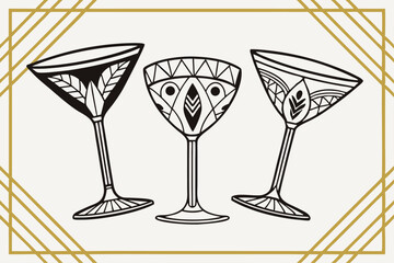 Art deco cocktail glasses vintage vector graphics