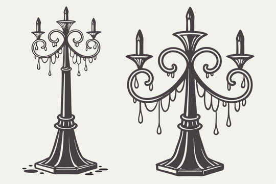 Gothic candelabra set with dripping wax vector illustration