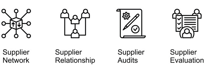 Supplier Terms On Business Performance banner web icon vector illustration of Network, Relationship, Audits, Evaluation