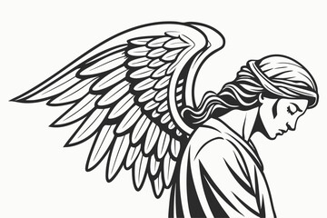 Gothic angel with torn wings and shadow vector banner design