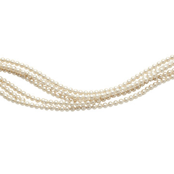 Creamy white pearl strands elegantly arranged on a transparent background. The pearls are uniformly sized and create a smooth, flowing curve