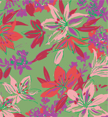 botanical floral, vector, seamless pattern , herbs and leaves ,big set, background with flowers