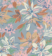 botanical floral, vector, seamless pattern , herbs and leaves ,big set, background with flowers