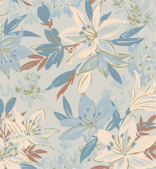 botanical floral, vector, seamless pattern , herbs and leaves ,big set, background with flowers