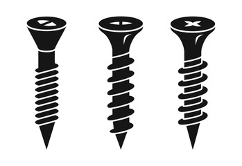 Three types of wood screws icon set