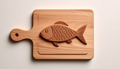 Clay Icon of Fish on Chopping Board Handmade Style Rustic Kitchen Cooking Symbol
