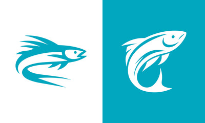 Abstract fish logo design two color variations ai generated