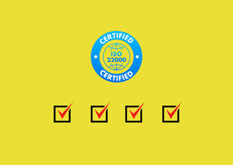A vintage business label of ISO certified symbol checked