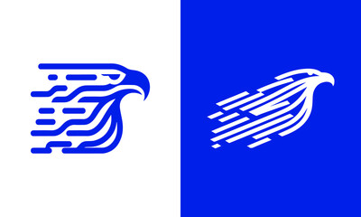 Abstract and fast sign eagle head logo design in blue and white ai generated