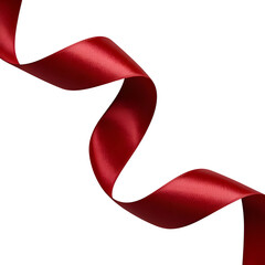 Elegant red satin ribbon curl isolated on transparent background