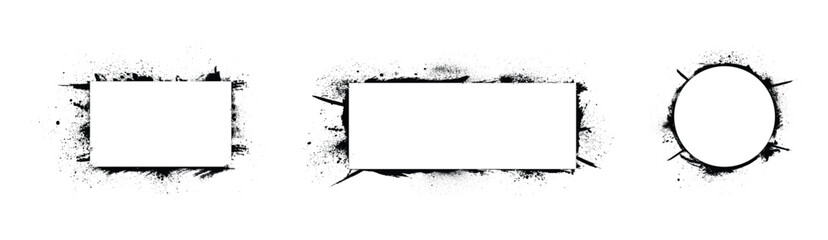 Black Grunge Frames and Text Boxes, Dirty Artistic Ink and Paint Brush Strokes, Vector Design Elements on White Background