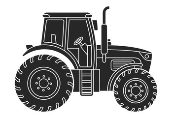 Black and white silhouette of a modern farm tractor