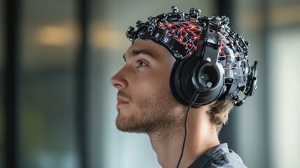 EEG headset monitoring brain waves in real time