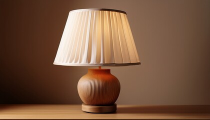 table lamp with elegant shade and wooden base neutral beige background highly detailed
