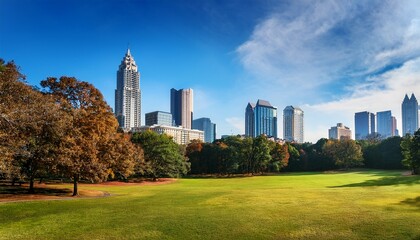 Fototapeta premium serene view of piedmont park in atlanta with city skyline